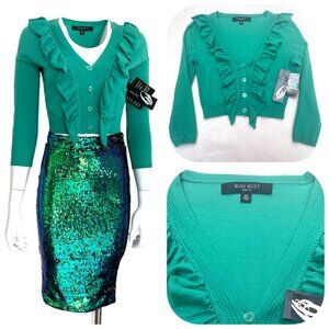 NWT Nine West Spring Fiver Ruffeled Cotton blend crop top/ cardigan XS